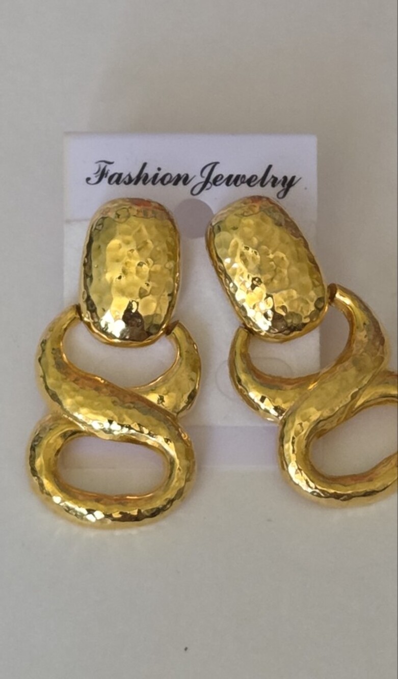 Fashion Jewerly Gold-Tone Hammered Link Drop Earrings NWT - Picture 1 of 3